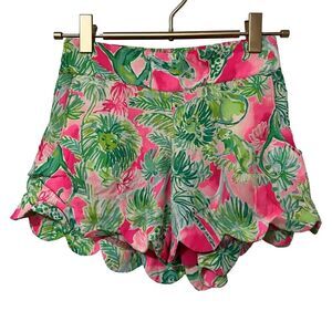 Lilly Pulitzer Dahlia Scalloped Tropical Multicolor Shorts Size XXS Pink Beach‎